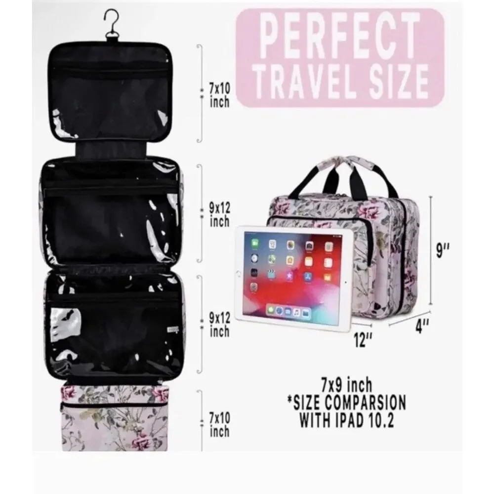 Floral Hanging Travel Cosmetic Bag - Pink Floral